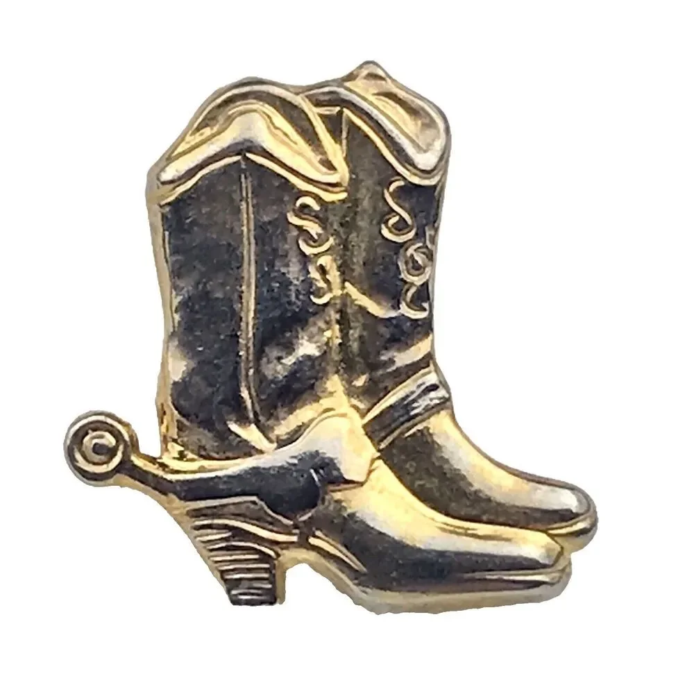 Vintage Cowboy Boots Gold Tone Pin Brooch Country Western Spurs Small Rustic